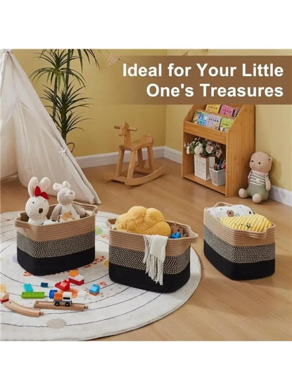 Storage Basket for Organizing Woven Rectangle Bin for Closet Nursery
